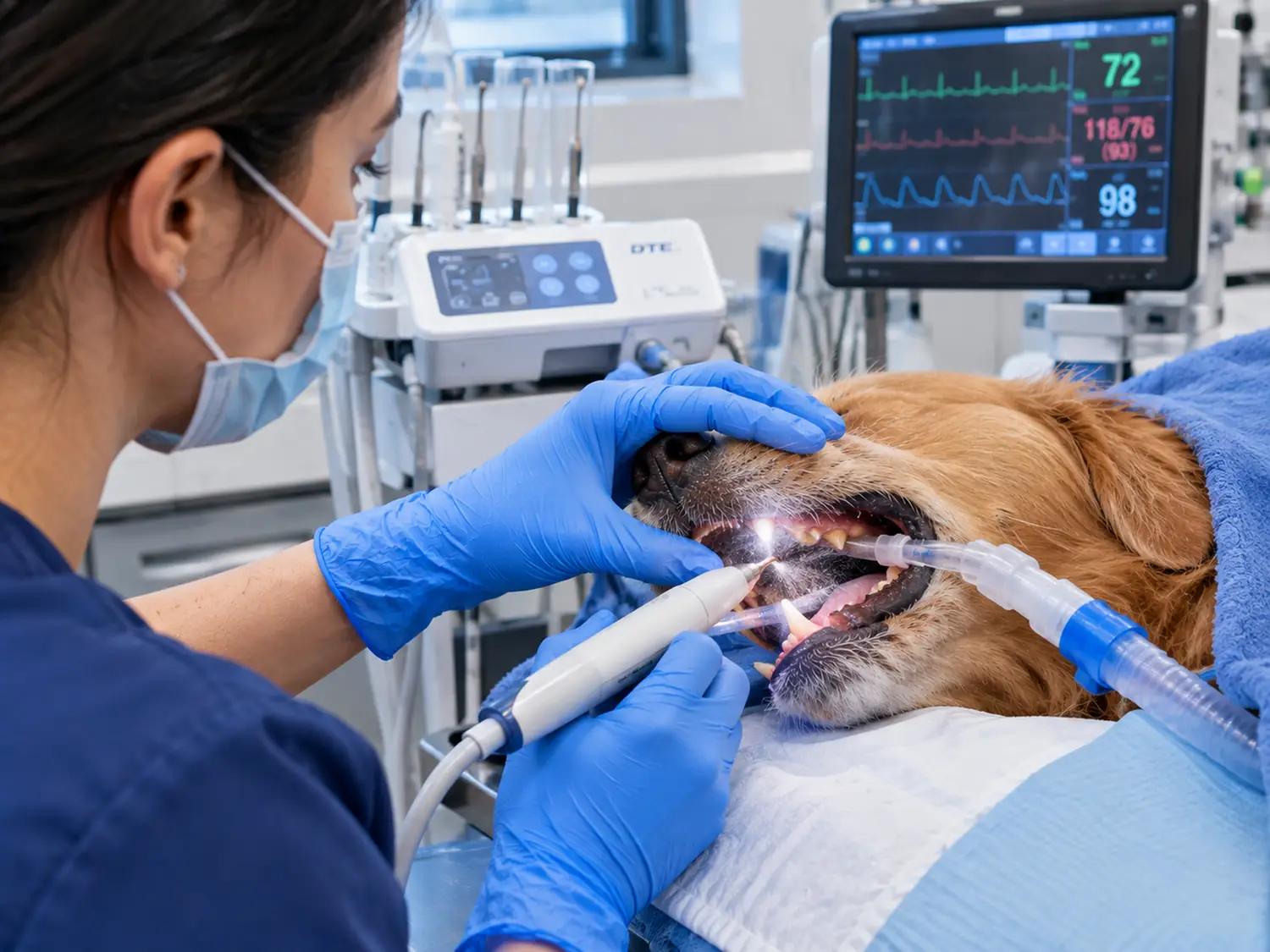 A dental scaling procedure in progress