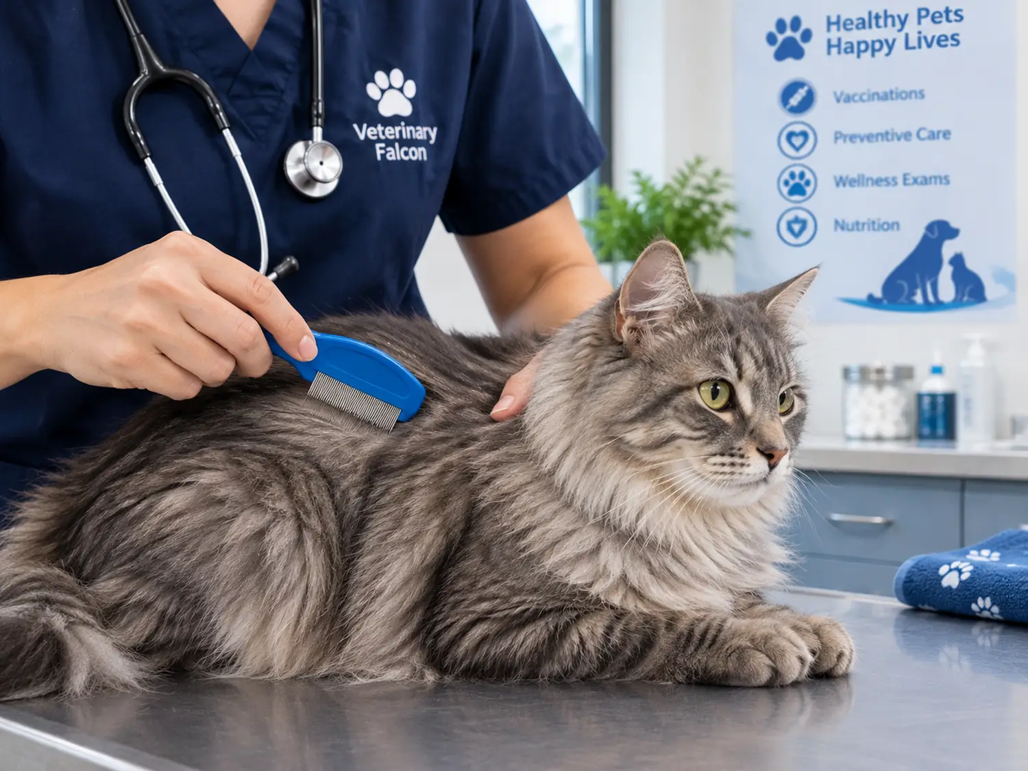 A flea comb being used on a cat