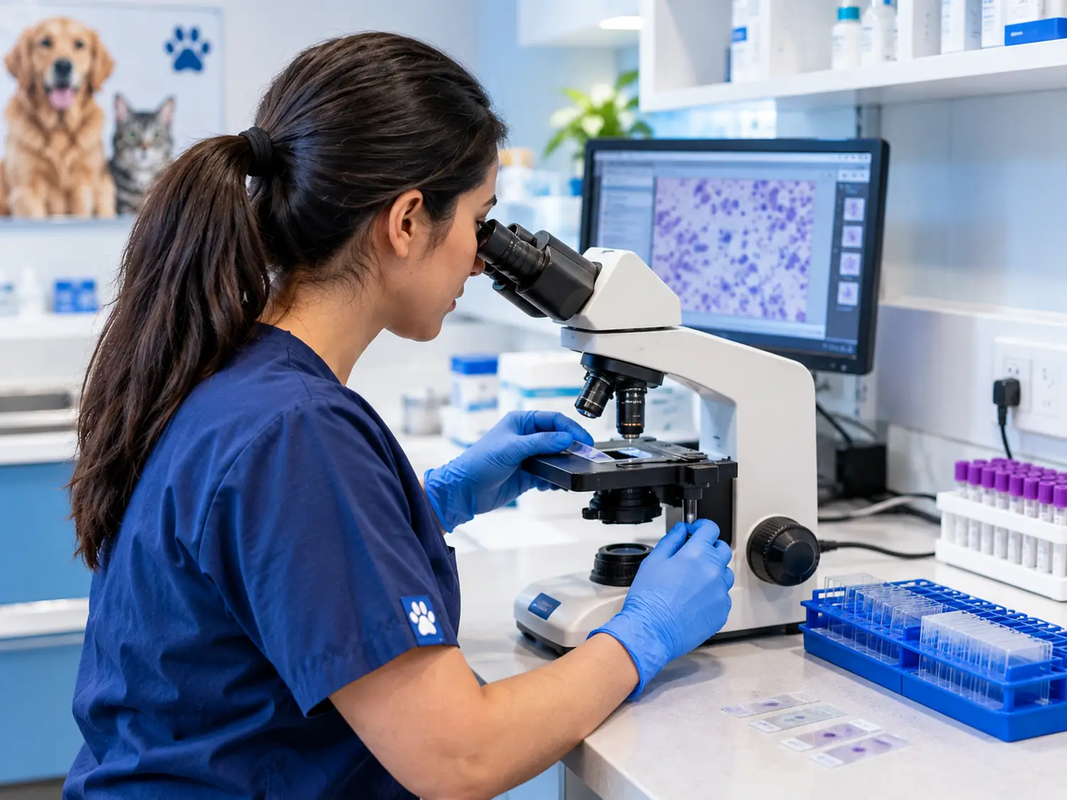 A microscope slide being prepared in the in-house laboratory