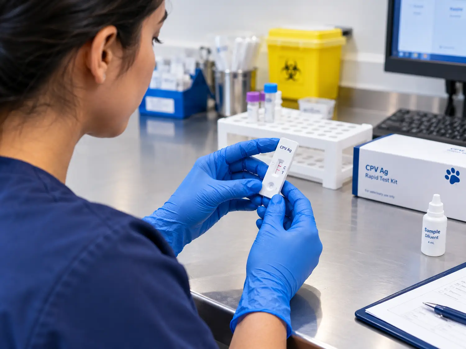 A rapid test kit being read