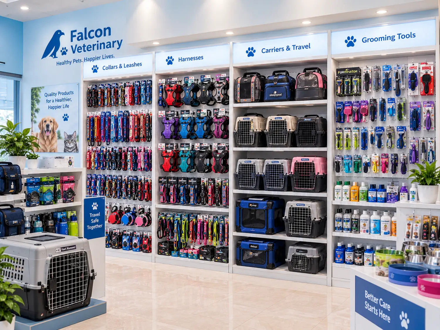 The pet accessories display wall