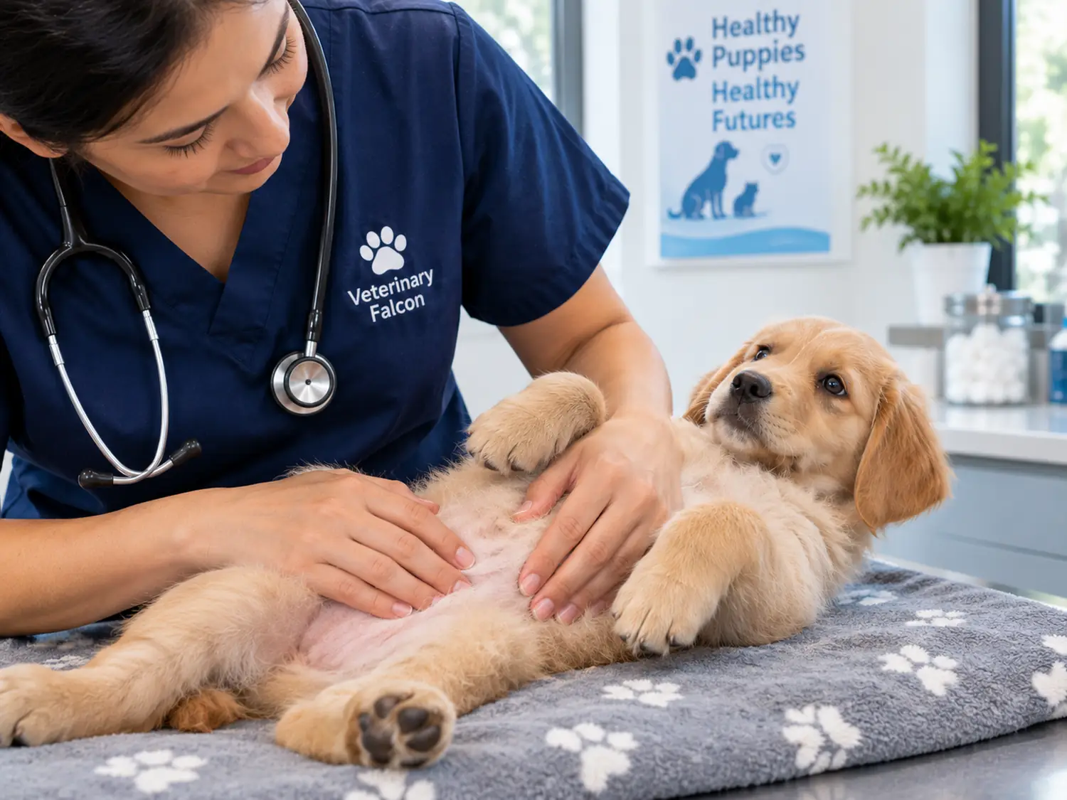 A puppy being examined