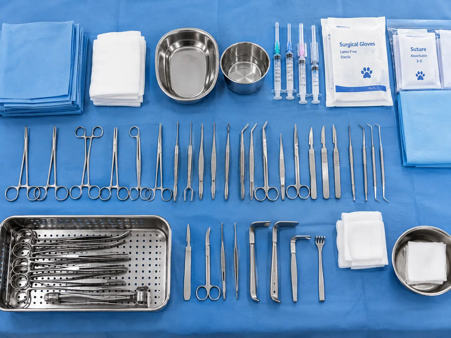 A surgical instrument kit laid out