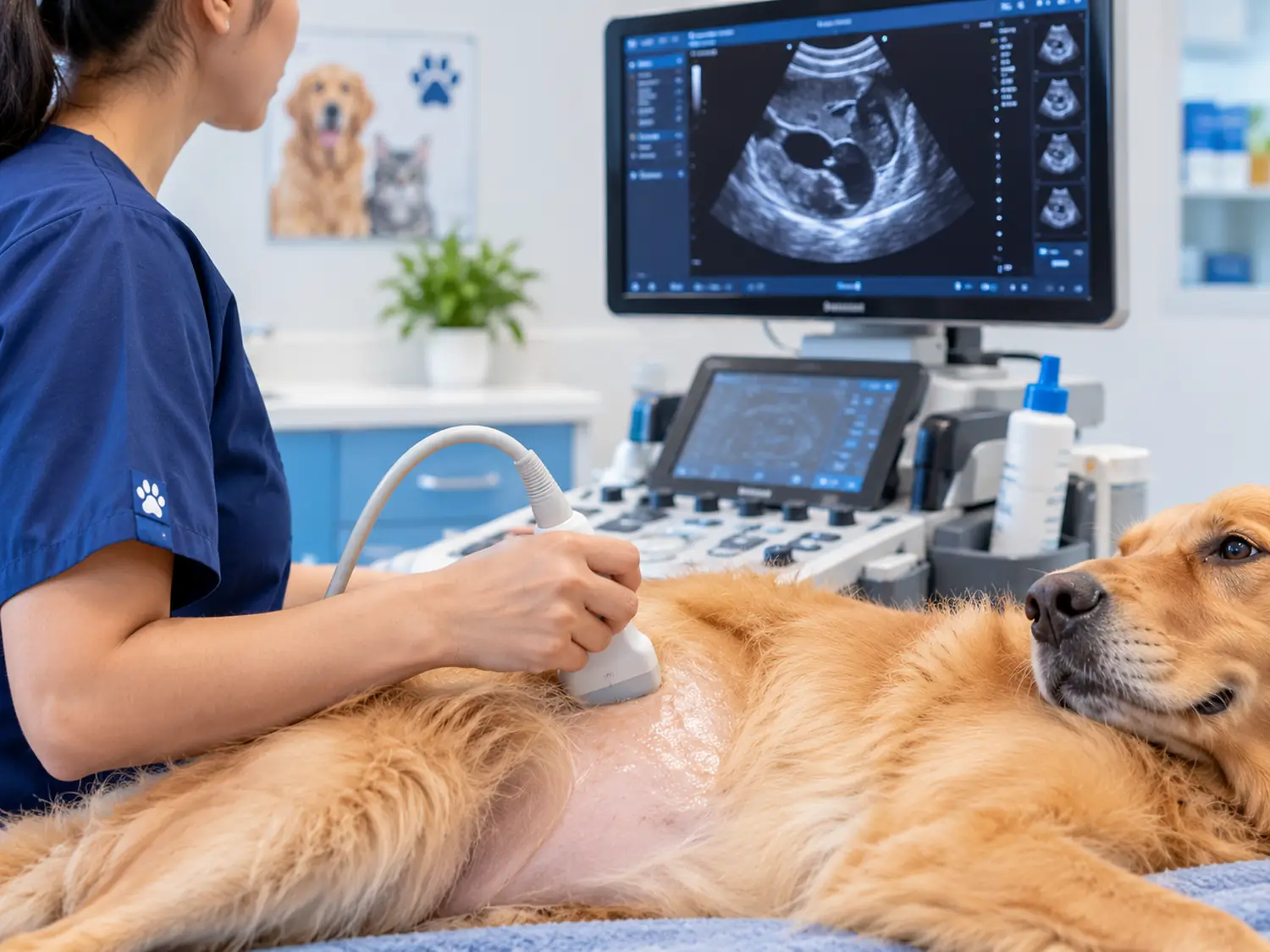 An ultrasound probe on a calm patient