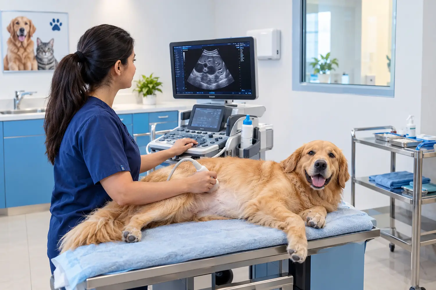 An ultrasound scan being carried out on a calm patient